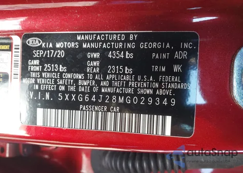 2021 Kia K5 Gt-Line z USA, uszkodzony, nr VIN 5XXG64J28MG029349